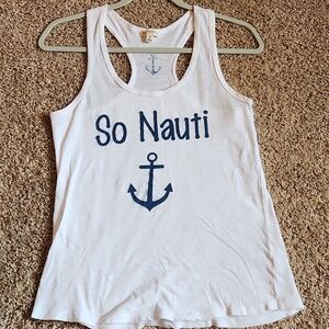 Zenana Outfitters White Racerback Tank - "So Nauti"